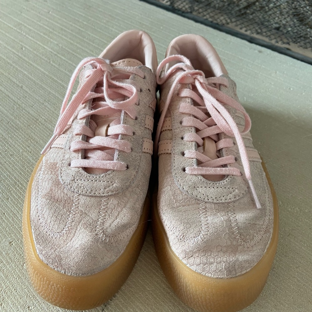 adidas Women's Pink Suede & Mesh Sneakers with Gum Sole